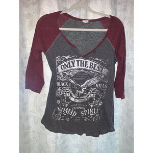 Garage Womens Raglan Graphic Tee Only The Best Nomad Spirit Gray & Maroon Size S